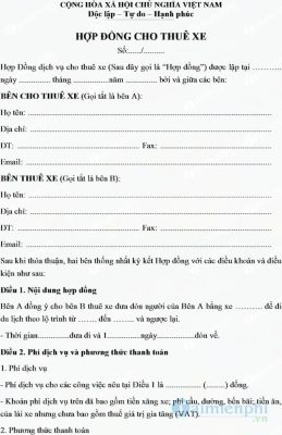 Mẫu hợp đồng cho thuê xe tự lái